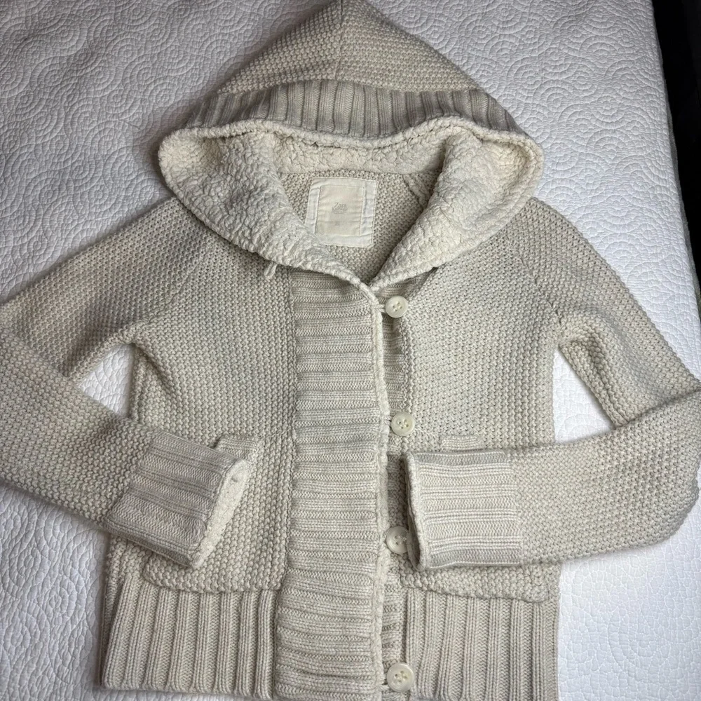 Zara Cream Button-Up Hooded Cardigan - Picture 5 of 12